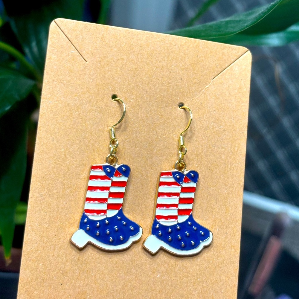 Handmade America cowboy boot earrings